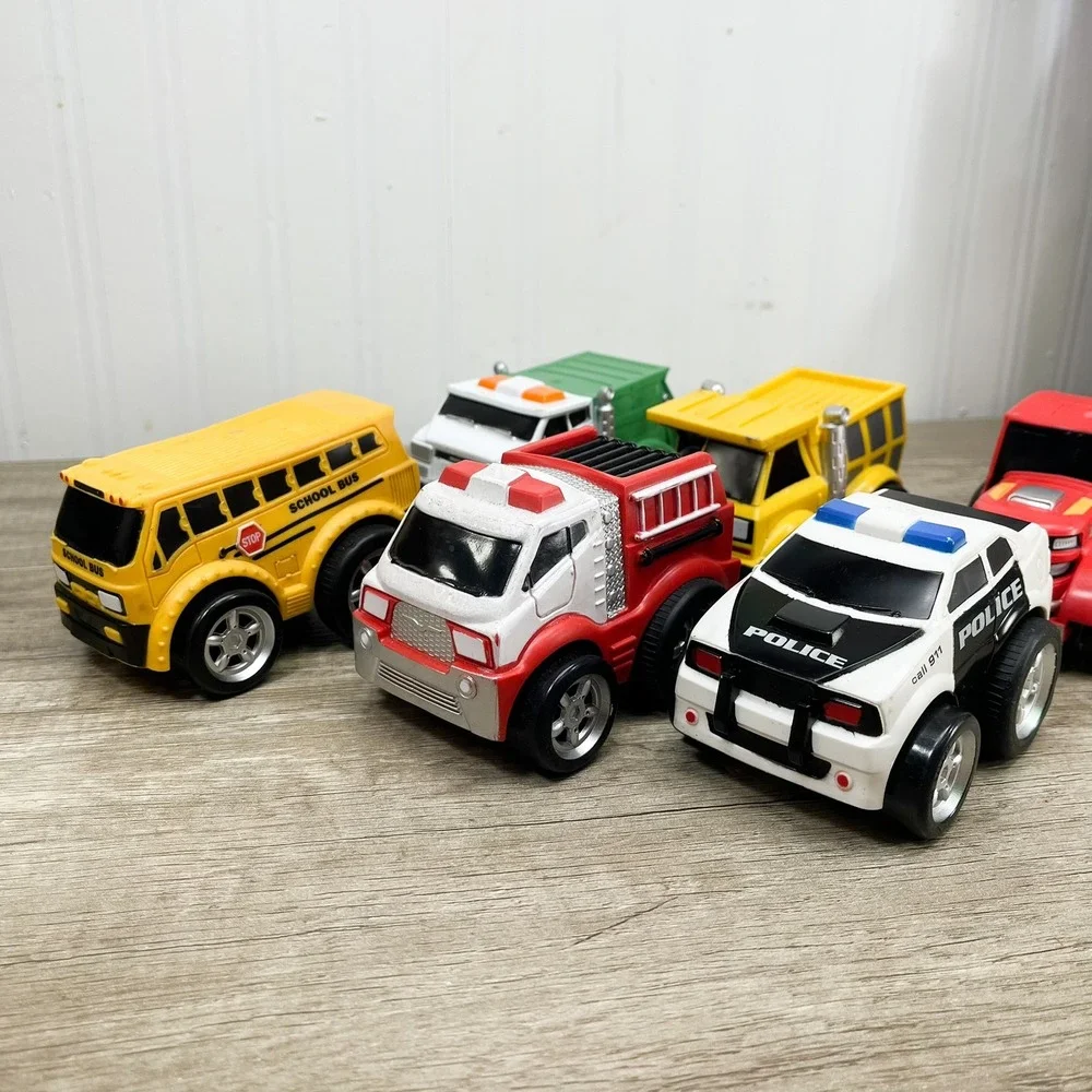 Kid Galaxy Toy Vehicle Lot School Bus Fire Truck Police Car Garbage Truck 6pc